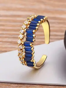 ZIVOM Gold-Plated CZ Studded Adjustable Finger Ring