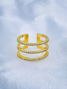ZIVOM Gold-Plated CZ-Studded Adjustable Finger Ring