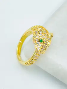 ZIVOM Gold-Plated CZ Studded Panther Shaped Adjustable Finger Ring