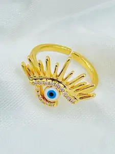 ZIVOM Gold-Plated CZ-Studded Evil Eye Adjustable Finger Ring