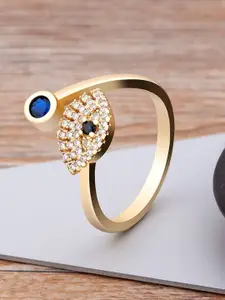 ZIVOM Gold-Plated CZ Studded Evil Eye Adjustable Finger Ring