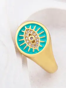 ZIVOM Gold-Plated CZ-Studded Evil Eye Finger Ring
