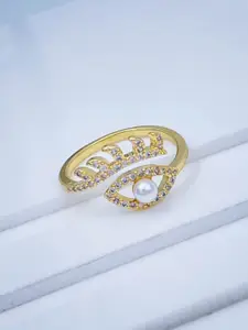 ZIVOM Gold-Plated CZ-Studded Adjustable Finger Ring