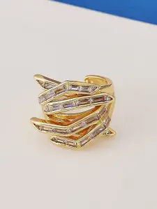 ZIVOM Gold-Plated CZ Studded Adjustable Finger Ring