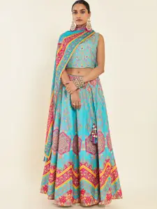 Soch Blue & Pink Embroidered Ready to Wear Lehenga & Blouse With Dupatta