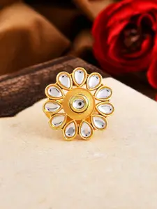 Silvermerc Designs Gold-Plated Kundan-Studded Floral Brass Finger Ring
