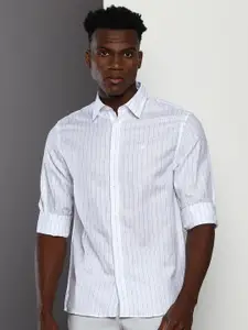 Calvin Klein Jeans Vertical Striped Spread Collar Cotton Linen Casual Shirt