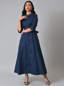 W Women Mandarin Collar Maxi Cotton Dress