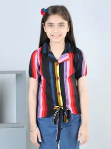 Cutiekins Girls Vertical Striped Puffed Sleeves Shirt Style Top