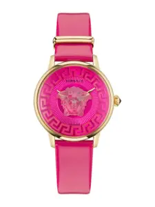 Versace Women Patterned Dial & Leather Straps Reset Time Analogue Watch VE6F00323