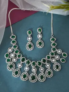 Silvermerc Designs Silver-Plated AD-Studded & Pearl Beaded Necklace & Earrings Set