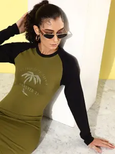 FOREVER 21 Raglan Sleeves Tropical Print Sheath Mini Dress