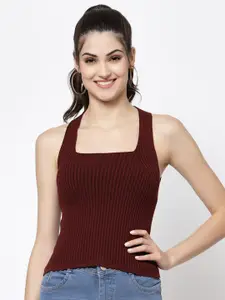 Kalt Square Neck Sleeveless Ribbed Cotton Fitted Top
