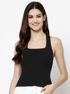 Kalt Square Neck Sleeveless Ribbed Cotton Fitted Top