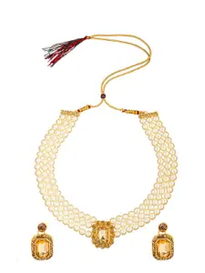 Shining Jewel - By Shivansh Gold-Plated Kundan-Studded & Beaded  Necklace & Earring Set