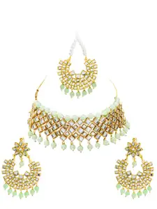 Shining Jewel - By Shivansh Gold-Plated Kundan-Studded Necklace & Earrings Set