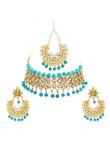 Shining Jewel - By Shivansh Gold-Plated Necklace & Earring Set With Maanga Tika