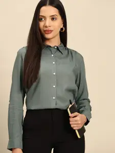DENNISON Women Olive Green Smart Opaque Formal Shirt