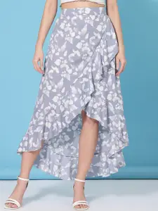 Oomph! Floral Printed Maxi Wrap High-Low Skirt