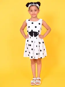 NUEVOSDAMAS Girls Polka Dot Printed Crepe Fit & Flare Dress