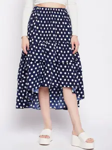 NABIA Polka Dots Printed Midi High-Low Layered Flared Skirt