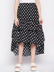 NABIA Polka Dots Printed Midi High-Low Layered Flared Skirt