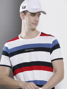 Nautica Striped Pure Cotton Casual T-shirt