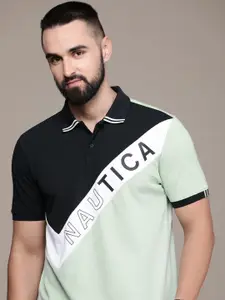 Nautica Brand Logo Colourblocked Polo Collar Pure Cotton T-shirt