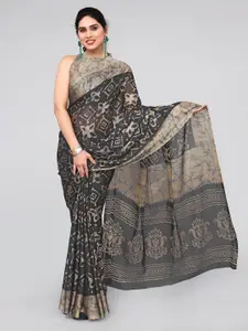 MIRCHI FASHION Black & Grey Batik Printed Saree