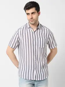 VASTRADO Vertical Stripes Spread Collar Casual Shirt