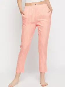 FirstKrush Women Striped Mid Rise Woven Straight Lounge Pants