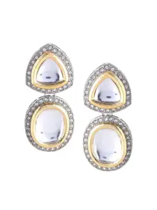 AccessHer Silver-Plated Geometric American Diamond Studded Drop Earrings