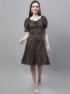 MARC LOUIS Floral Printed Sweetheart Neck Puff Sleeve A-Line Dress