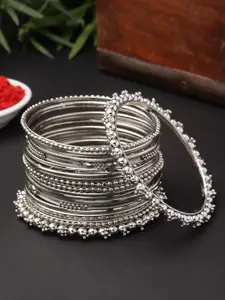 ZENEME Set Of 20 Silver-Plated Oxidised Textured Bangles