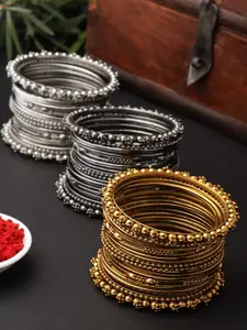 ZENEME Set Of 3 Gold Plated Textured Bangles