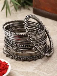 ZENEME Set Of 20 Silver-Plated Textured Oxidised Bangles