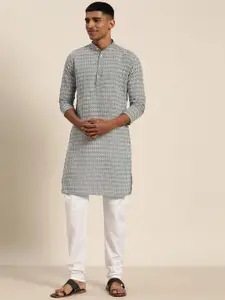 SOJANYA Men Embroidered Regular Thread Work Pure Cotton Kurta with Churidar