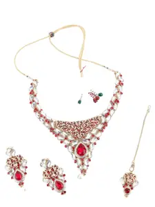 ODETTE Kundan Studded Necklace & Earrings Set With Maang Tika