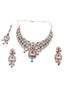 ODETTE Crystals-Studded  Necklace & Earrings Set With Maang Tika