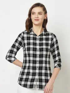 Crimsoune Club Tartan Checked Spread Collar Slim Fit Casual Shirt