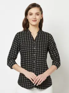 Crimsoune Club Checked Mandarin Collar Slim Fit Casual Shirt