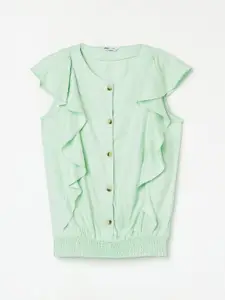 Fame Forever by Lifestyle Girls Round Neck Ruffled Cotton Blouson Ruffles Top