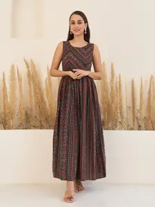 Rustorange Printed Sleeveless Maxi A-Line Ethnic Dress