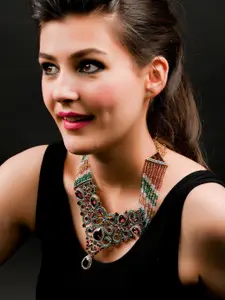 ODETTE Crystal Studded Necklace & Earring Set