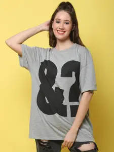 DOOR74 Typography Printed Drop-Shoulder Sleeves Longline length Cotton Oversize T-Shirt