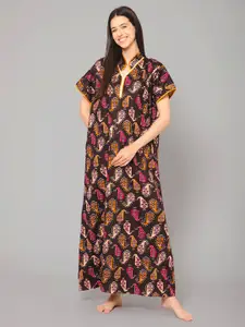 Winza Designer Ethnic Motifs Printed Pure Cotton Maxi Nightdress