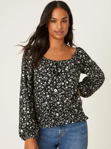 DOROTHY PERKINS Floral Print Tie-Up Neck Puff Sleeve Blouson Top