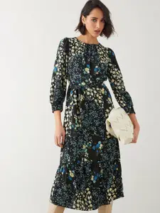 DOROTHY PERKINS Floral Print Puff Sleeve A-Line Midi Dress