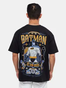 The Souled Store Black Batman Graphic Printed Drop Shoulder Sleeves Cotton T-shirt