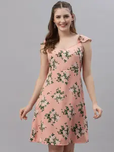 Oomph! Floral Print Ruffled Crepe A-Line Dress